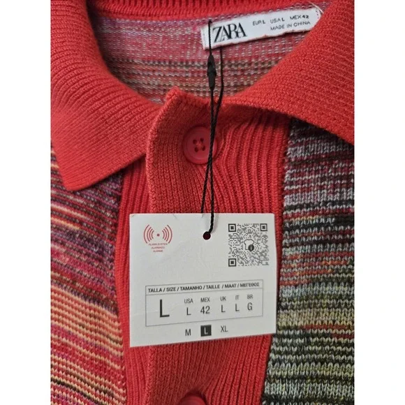 Zara Men's Short Sleeve Button Front Knit Sweater Multicolor Size L NWOT - Picture 8 of 13